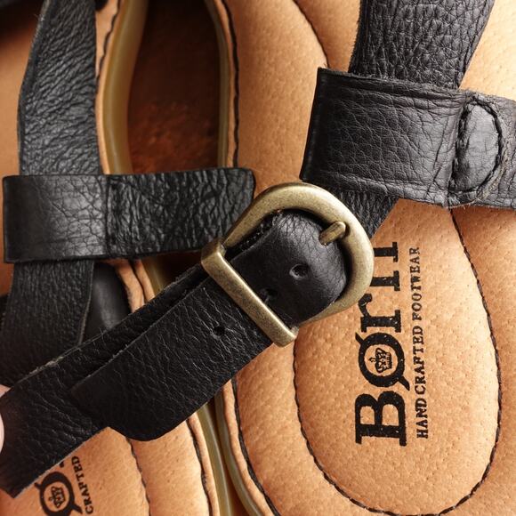 Born Sandals Womens SZ 8M BLK Inya Toe Loop Leather Boho Minimalist Flat Shoes - Picture 11 of 15